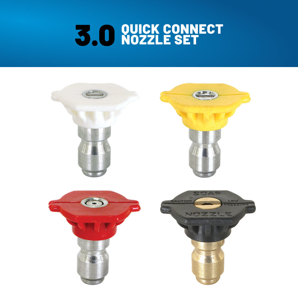 3.0 Quick Connect Pressure Washer Nozzle Set with Holder & Clip 0°, 15°, 40°, & Soaper
