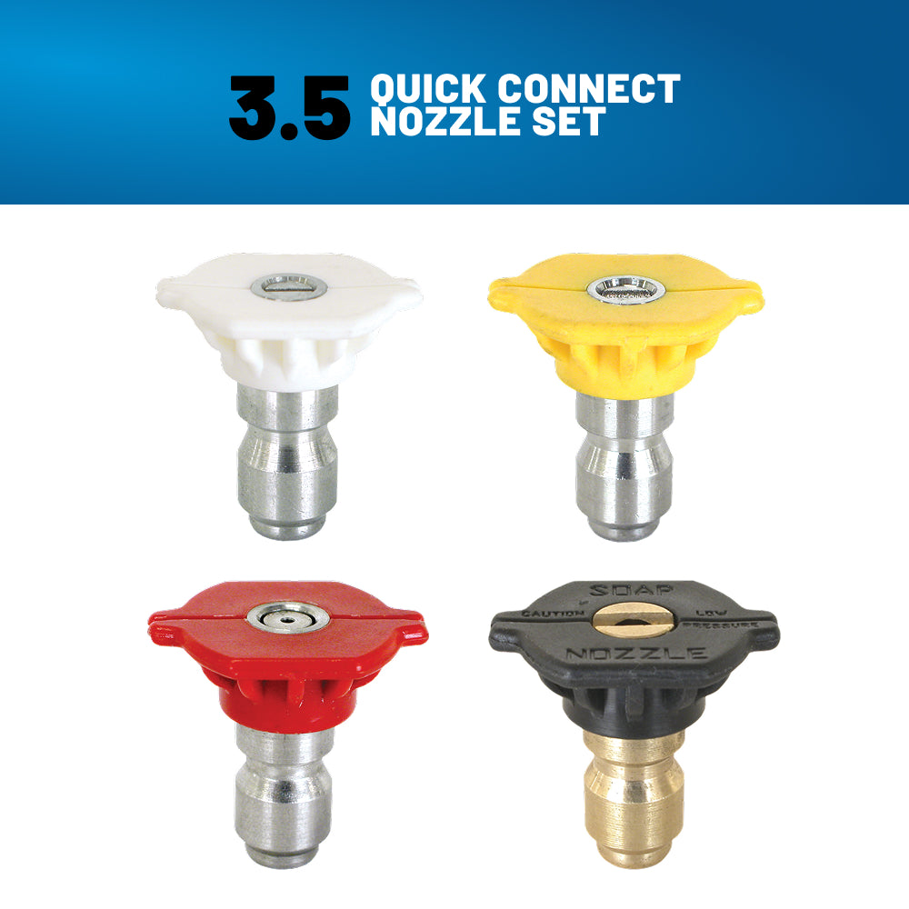 3.5 Quick Connect Pressure Washer Nozzle Set with 0°, 15°, 40°, and Soaper Nozzles