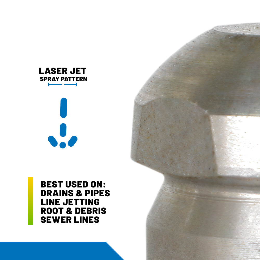 1/4" Drain Cleaning Laser Pressure Washer Nozzle - 4.5 Orifice