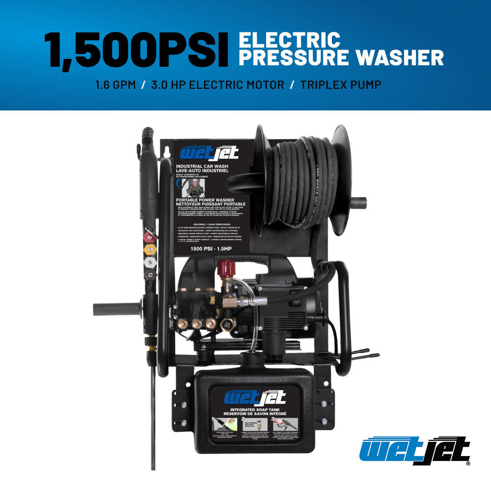 1500PSI 1.6GPM 3HP Electric Pressure Washer with Triplex Pump - WJ1515