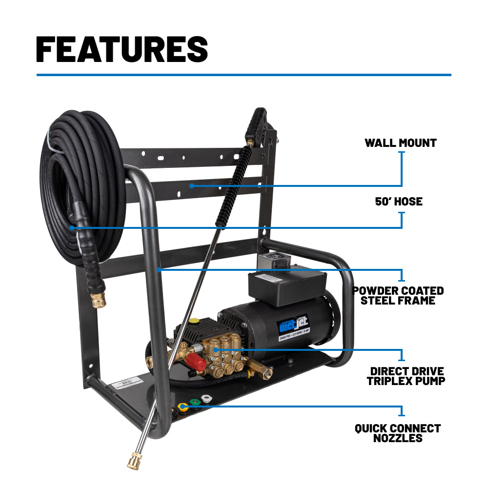 2000PSI 3.5GPM 5HP Electric Pressure Washer with Triplex Pump - WJ2050FG