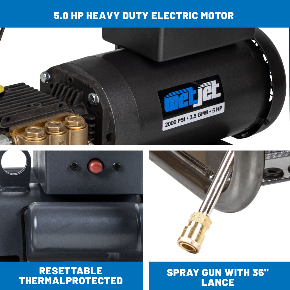 2000PSI 3.5GPM 5HP Electric Pressure Washer with Triplex Pump - WJ2050FG
