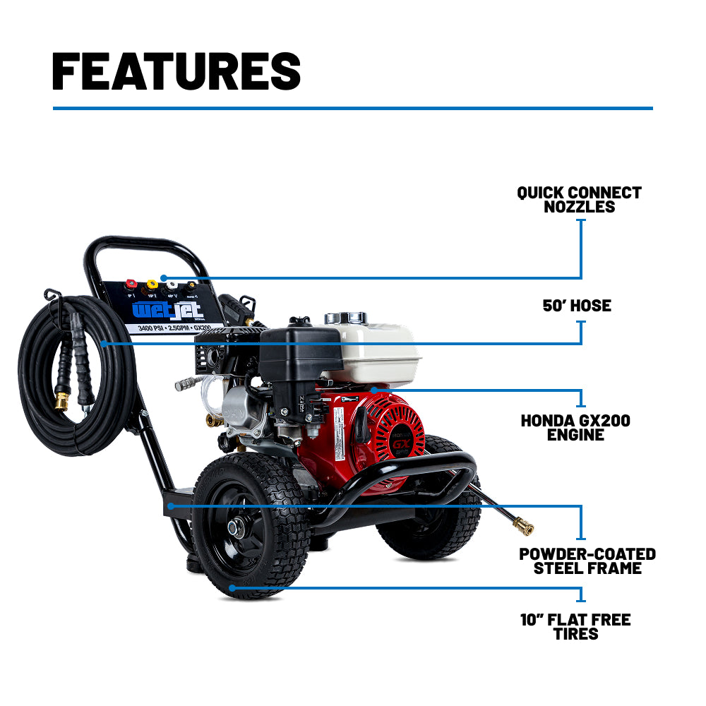 3400PSI 2.5GPM Gas Pressure Washer with Axial Pump - WJ3265HA