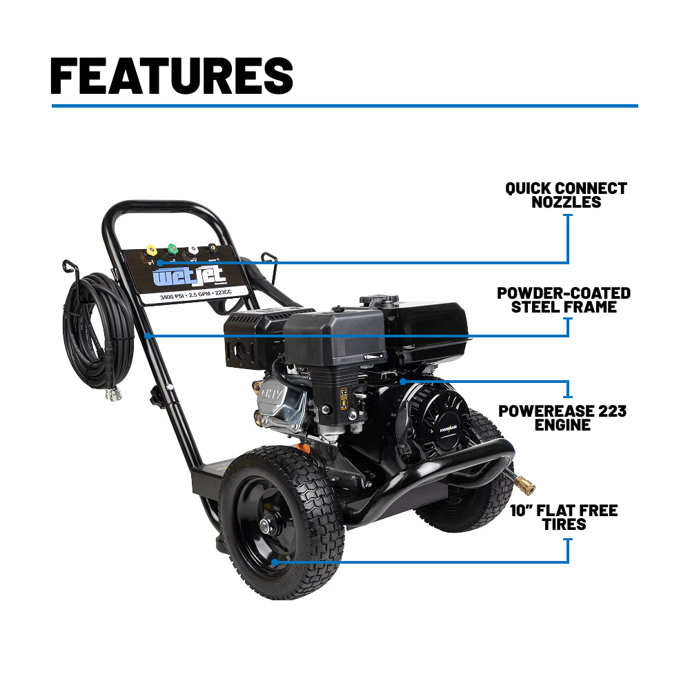 3400PSI 2.5GPM Gas Pressure Washer with Axial Pump - WJ3475PX