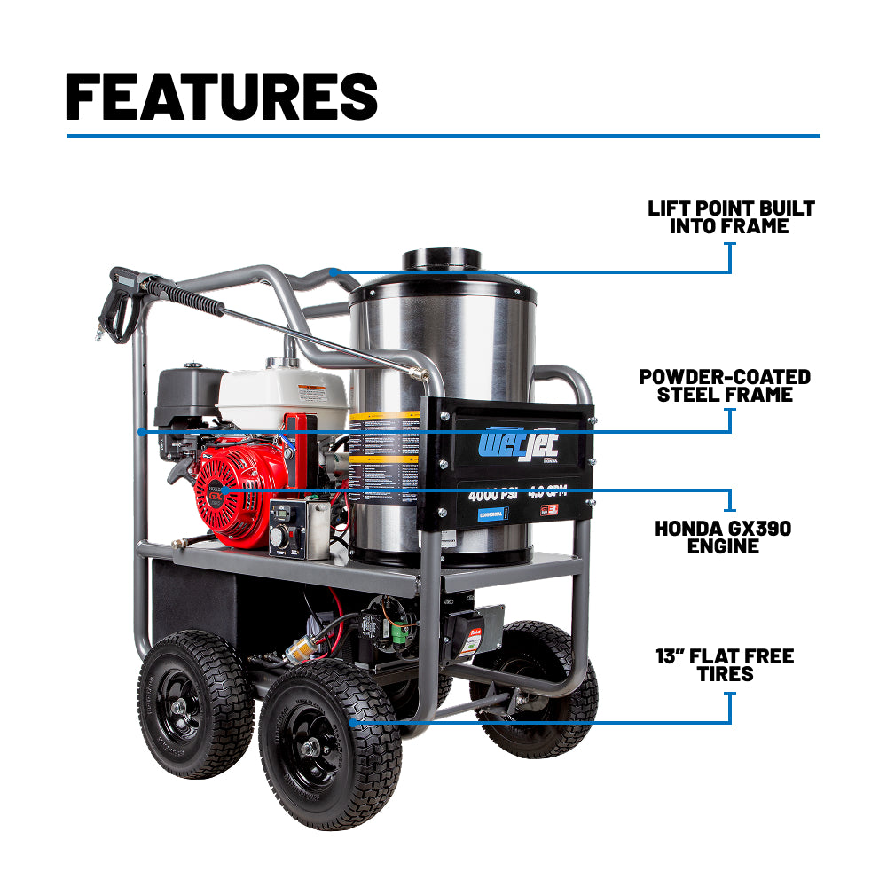 4000PSI 4.0GPM Hot Water Pressure Washer with Triplex Pump - WJHW4013HA
