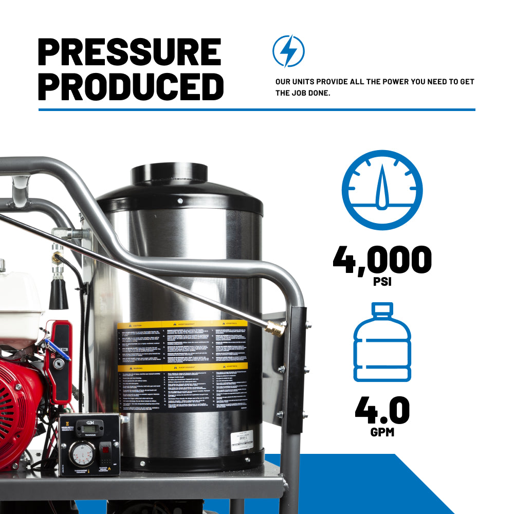 4000PSI 4.0GPM Hot Water Pressure Washer with Triplex Pump - WJHW4013HA