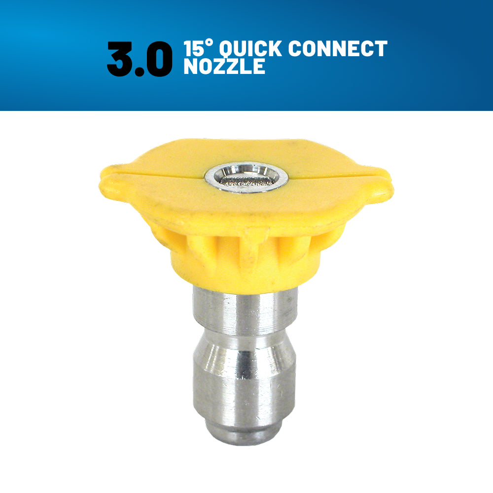 15° Quick Connect Spray Pressure Washer Yellow Nozzle - 3.0 Orifice