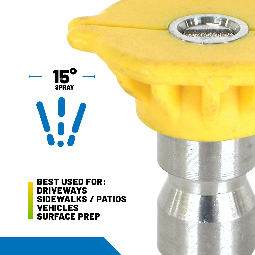 15° Quick Connect Spray Pressure Washer Yellow Nozzle - 4.0 Orifice