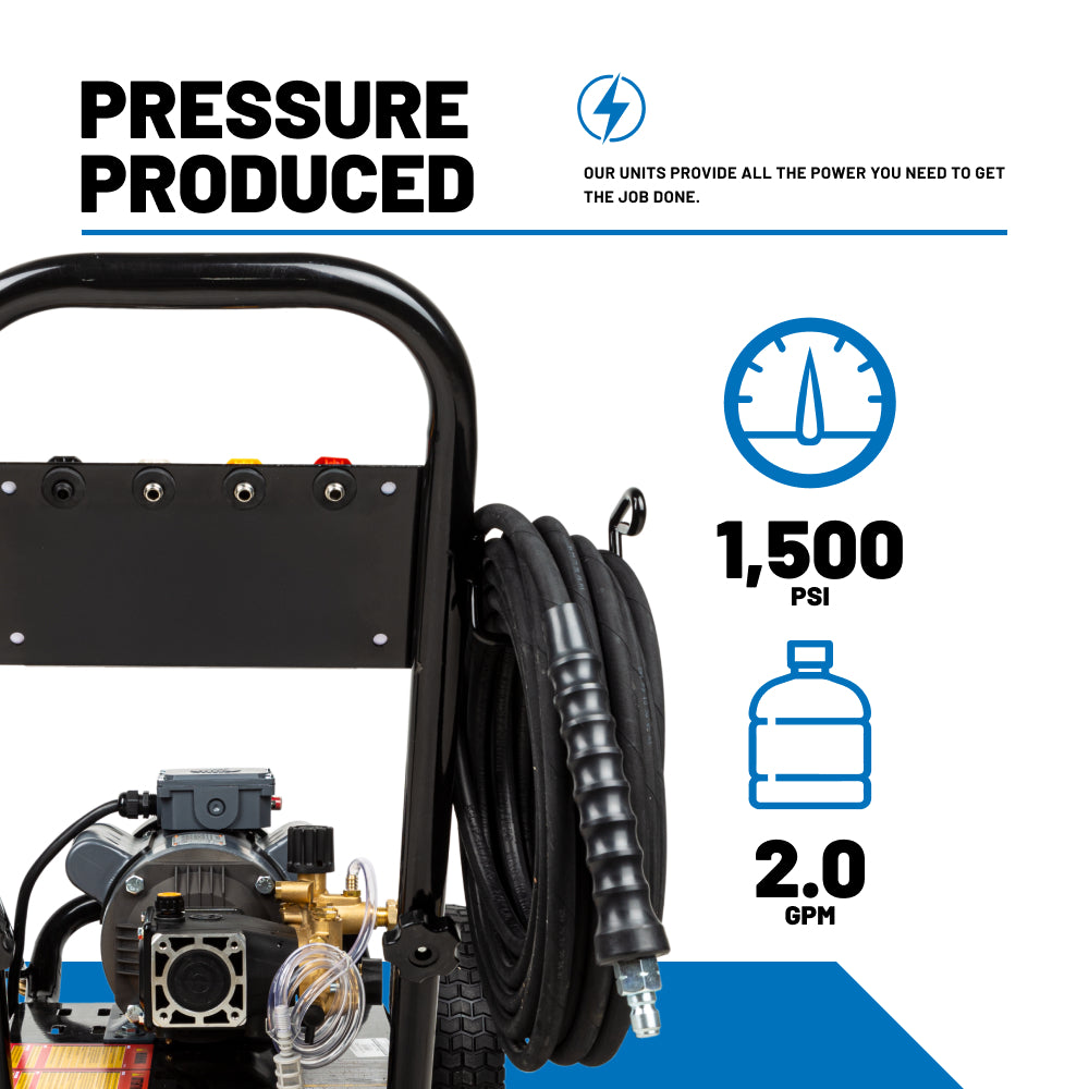 1500PSI 2.0GPM 2HP Electric Pressure Washer with Triplex Pump - WJ1520