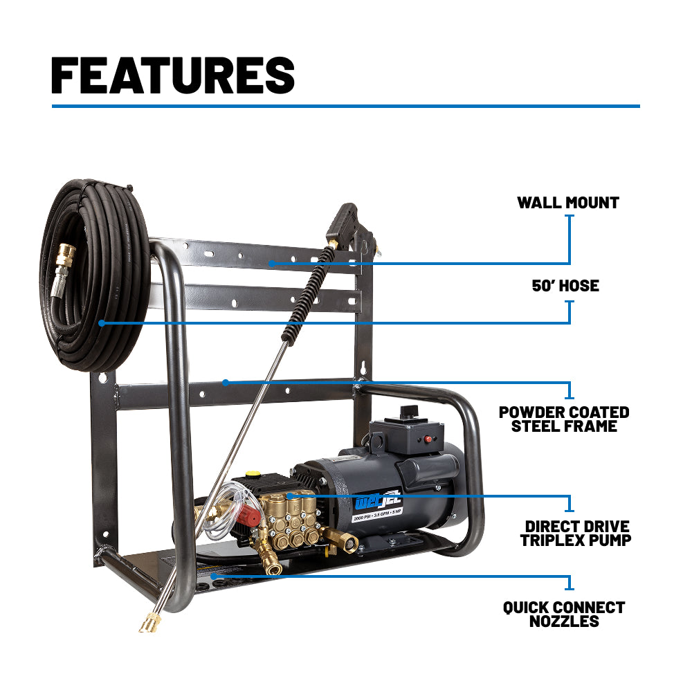 2000PSI 3.5GPM 5HP Electric Pressure Washer with Triplex Pump - WJ2050FG