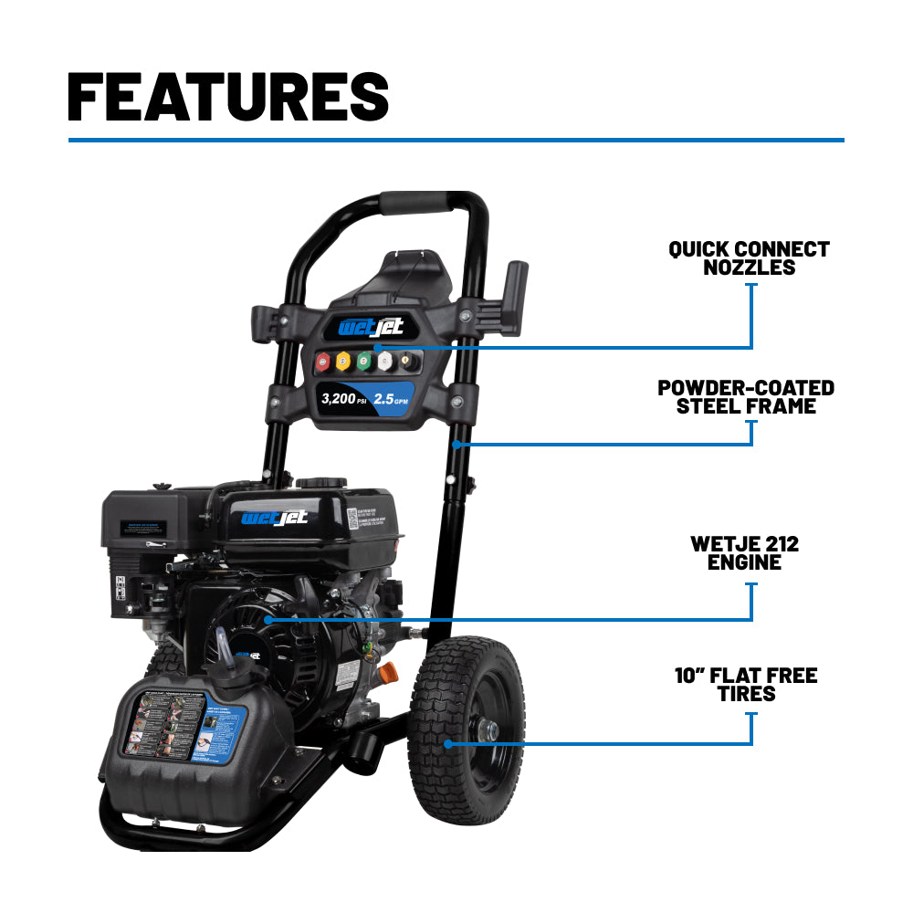 3200PSI 2.5GPM Gas Pressure Washer with Axial Pump - WJ327PX